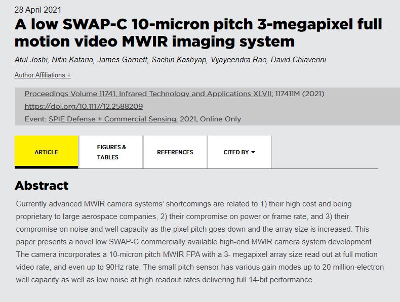 SAAZ presents a compact 3-megapixel midwave infrared (MWIR) full motion video imaging system at SPIE DCS conference