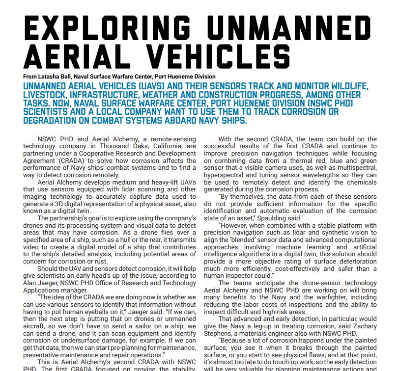 US Naval Surface Warfare Center and Aerial Alchemy study corrosion using SAAZ sensors in the lab