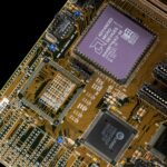 Macro close-up of a semiconductor microchip