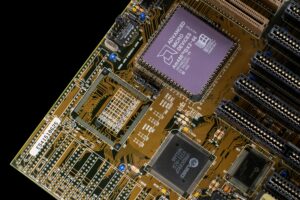 Macro close-up of a semiconductor microchip